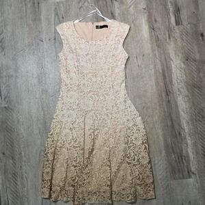 Leslie Fay Ivory Cream Lace Zip Back Cocktail Dress Vintage Evening Size 6